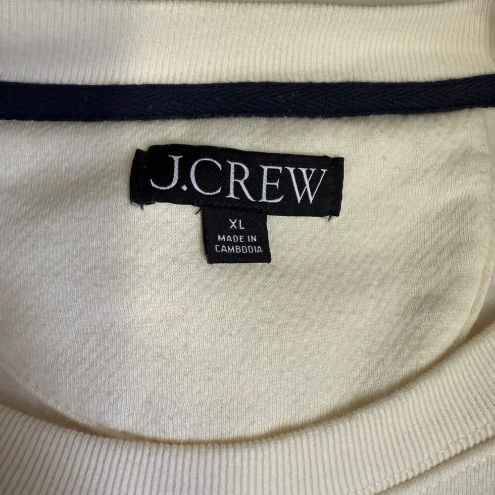 J. Crew Sweatshirt Womens XL Beige Cream Heritage Cropped Gold Buttons Oversized